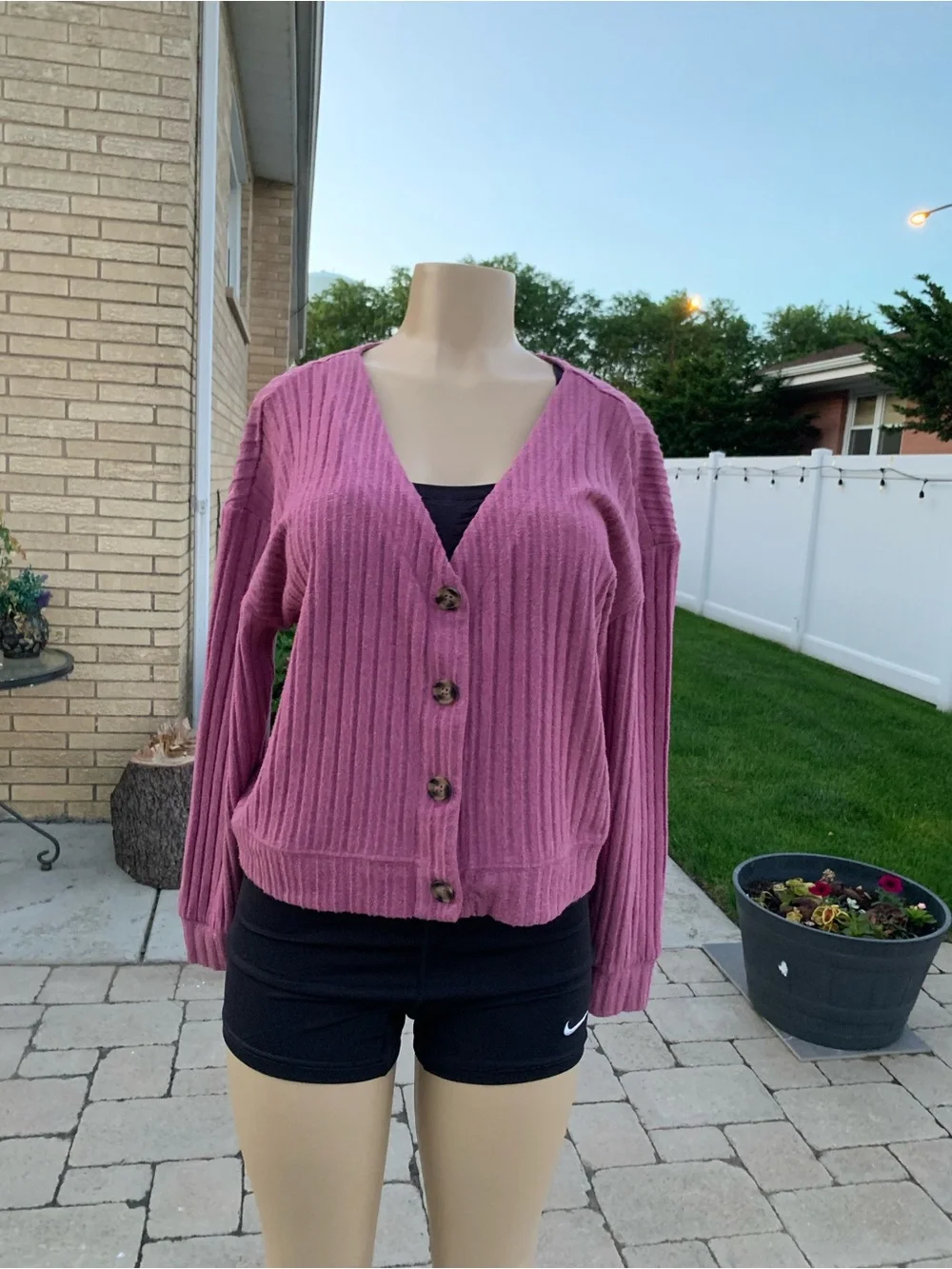 Sonoma mauve ribbed v-neck cardigan size L